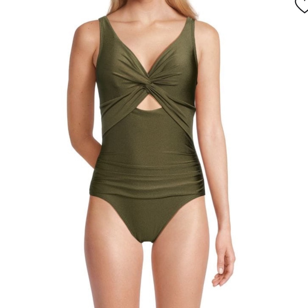 DKNY Olive Twist Cutout One Piece Swimsuit S